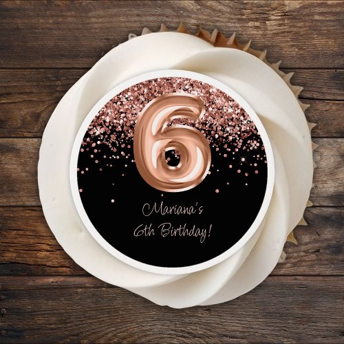 Rose Gold Black 6th Birthday Party Edible Frosting Rounds