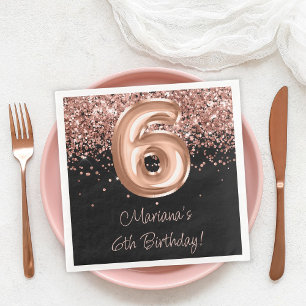 Rose Gold Black 6th Birthday Party Paper Dinner Napkins