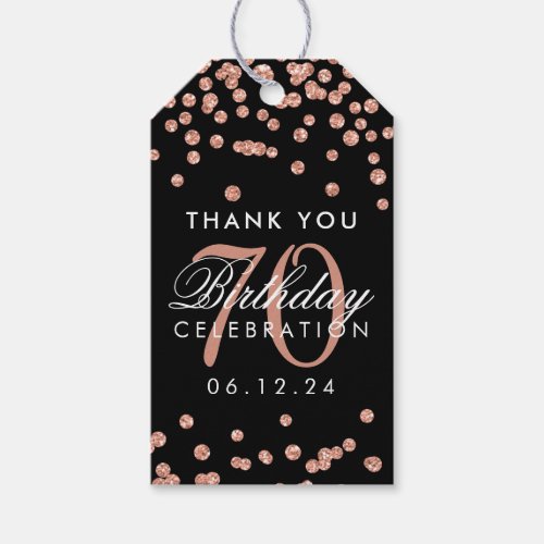 Rose Gold Black 70th Birthday Thank You Confetti Gift Tags