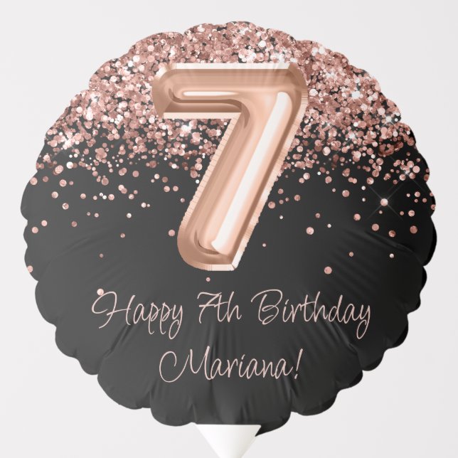 Rose Gold Black 7th Birthday Party Balloon (Front)