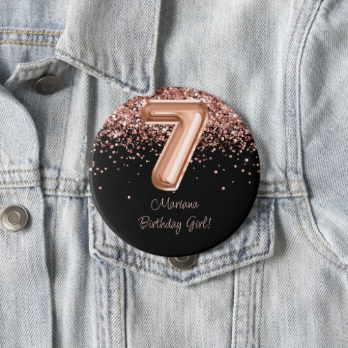 Rose Gold Black 7th Birthday Party Button