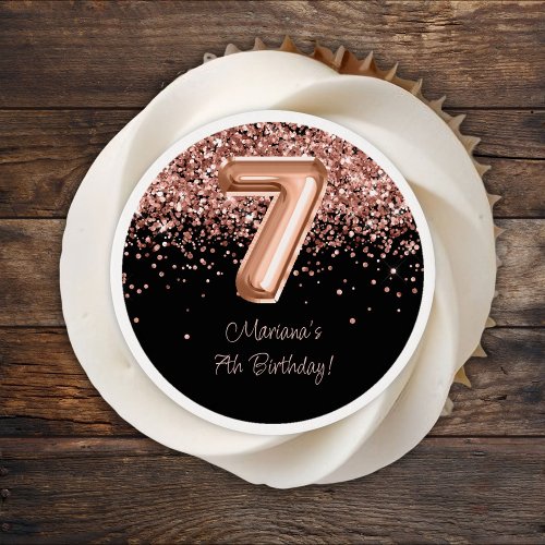 Rose Gold Black 7th Birthday Party Edible Frosting Rounds