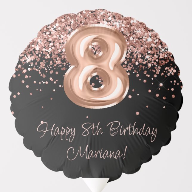 Rose Gold Black 8th Birthday Party Balloon (Front)