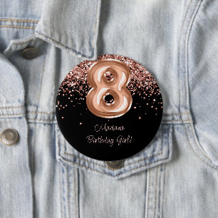 Rose Gold Black 8th Birthday Party Button
