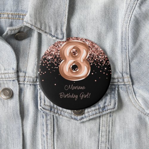 Rose Gold Black 8th Birthday Party Button