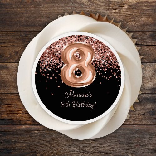 Rose Gold Black 8th Birthday Party Edible Frosting Rounds