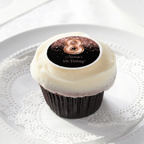 Rose Gold Black 8th Birthday Party Edible Frosting Rounds
