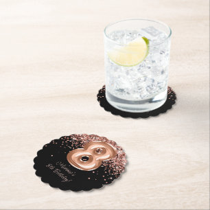 Rose Gold Black 8th Birthday Party Paper Coaster