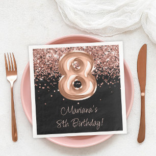 Rose Gold Black 8th Birthday Party Paper Dinner Napkins