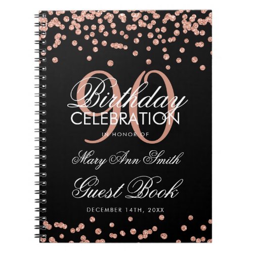 Rose Gold Black 90th Birthday Guest Book Confetti