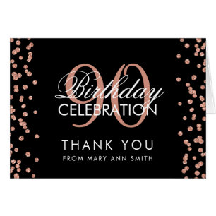 Rose Gold Black 90th Birthday Thank you Glitter