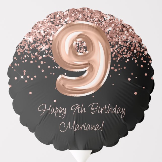 Rose Gold Black 9th Birthday Party Balloon (Front)