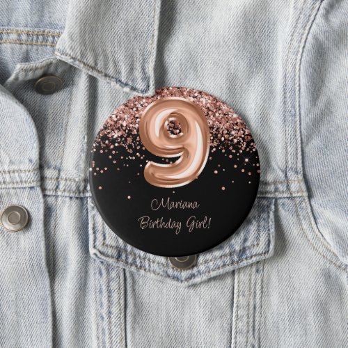 Rose Gold Black 9th Birthday Party Button