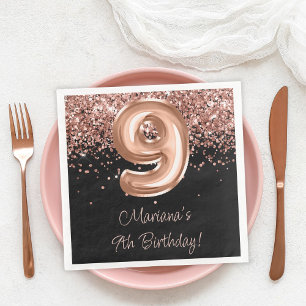  Rose Gold Black 9th Birthday Party Paper Dinner Napkins