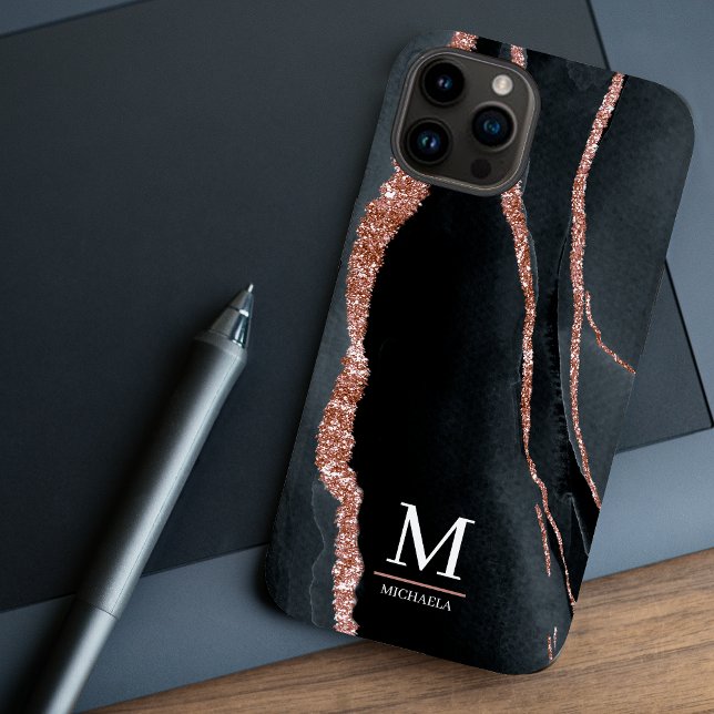 Rose Gold & Black Abstract Elegant Monogrammed Case-Mate iPhone Case (Creator Uploaded)