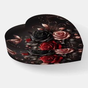 Rose Gold, Black and Red Roses with Butterfly Paperweight
