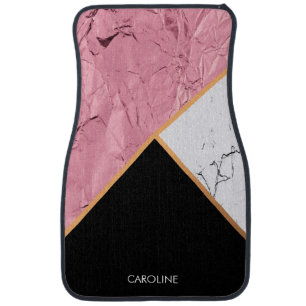 Rose Gold Black and White Marble Pattern Car Floor Mat