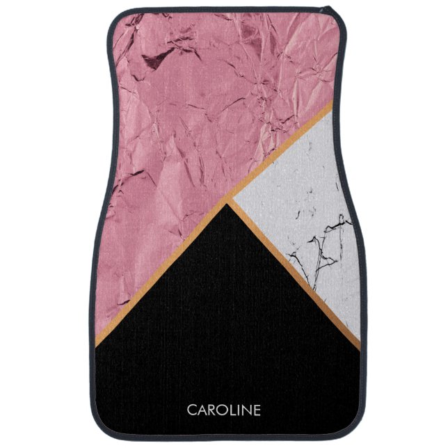 Rose Gold Black and White Marble Pattern Car Floor Mat (Front)