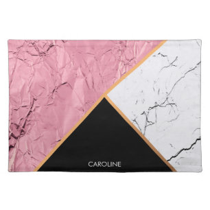 Rose Gold Black and White Marble Pattern Cloth Placemat