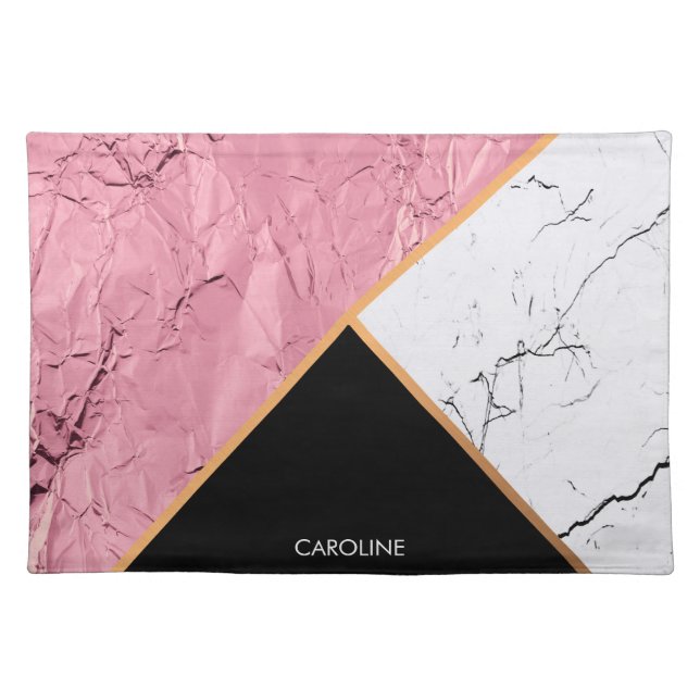 Rose Gold Black and White Marble Pattern Cloth Placemat (Front)