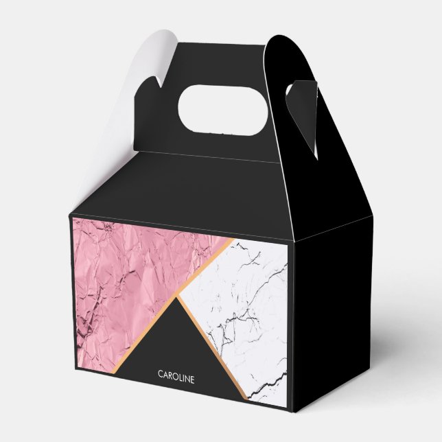 Rose Gold Black and White Marble Pattern Favor Boxes (Front Side)