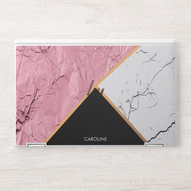 Rose Gold Black and White Marble Pattern HP Laptop Skin (Front)