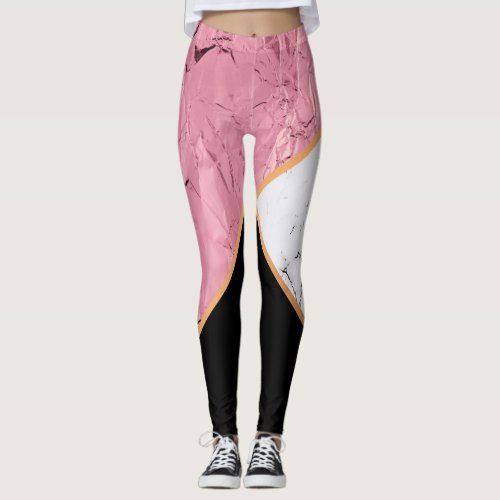 Rose Gold Black and White Marble Pattern Leggings