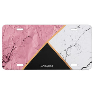 Rose Gold Black and White Marble Pattern License Plate