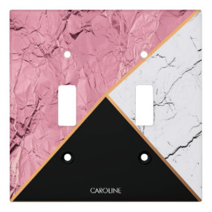 Rose Gold Black and White Marble Pattern Light Switch Cover