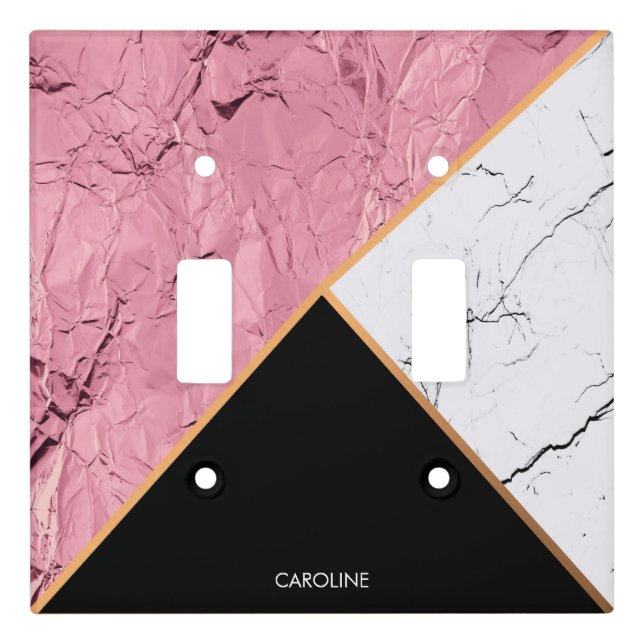 Rose Gold Black and White Marble Pattern Light Switch Cover (Front)