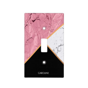 Rose Gold Black and White Marble Pattern Light Switch Cover