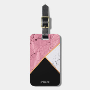 Rose Gold Black and White Marble Pattern Luggage Tag