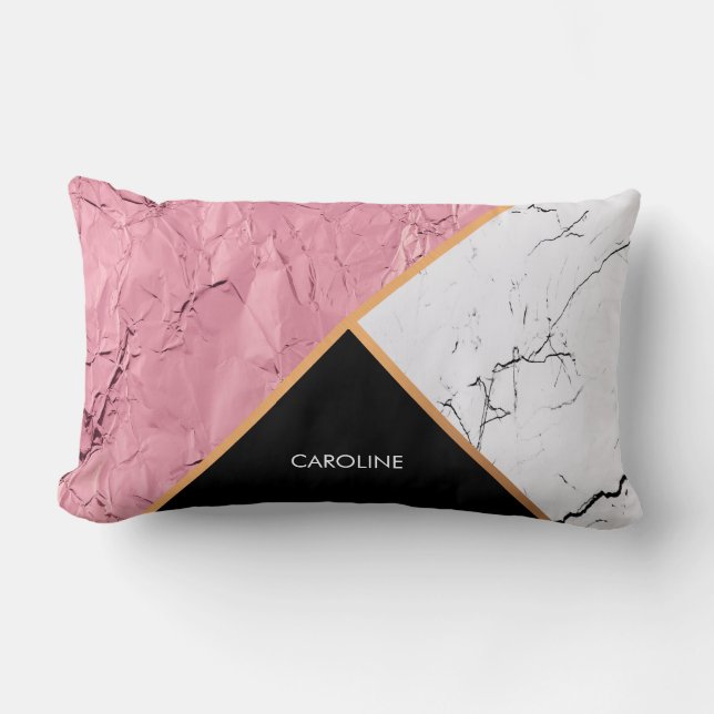 Rose Gold Black and White Marble Pattern Lumbar Pillow (Front)