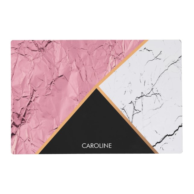 Rose Gold Black and White Marble Pattern Placemat (Front)