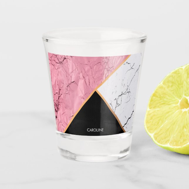 Rose Gold Black and White Marble Pattern Shot Glass (Front)