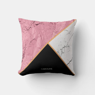 Rose Gold Black and White Marble Pattern Throw Pillow