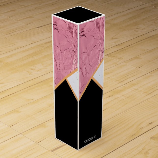 Rose Gold Black and White Marble Pattern Wine Box (Front)
