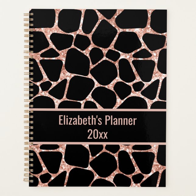 Rose Gold & Black Animal Print Personalized Planner (Front)