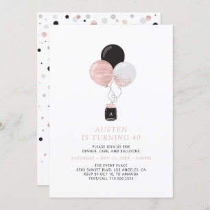 Rose Gold & Black Balloons Modern Birthday Party Invitation