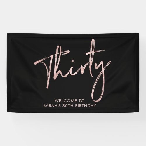 Rose Gold  Black Birthday Party Welcome Banner