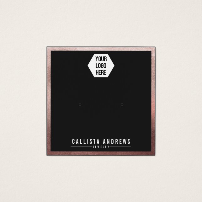 Rose Gold Black Border Logo Earring Display Card (Front)