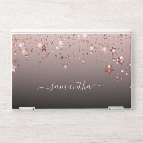 Rose gold black brown stars monogram name HP laptop skin