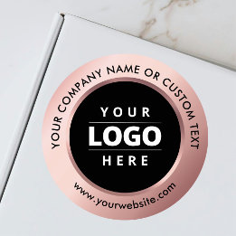 Rose Gold Black Business Logo Shipping Promotional Classic Round Sticker