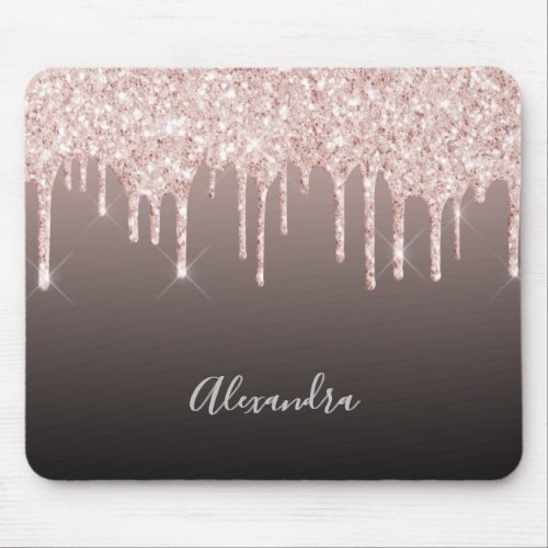 Rose gold black caffe latte glitter drip name mouse pad