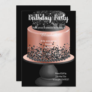 ROSE GOLD BLACK CAKE 2 BIRTHDAY INVITATION