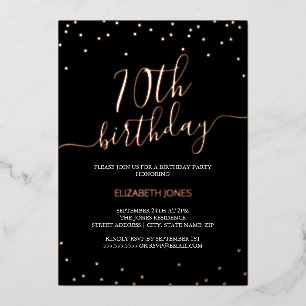 Rose Gold Black Calligraphy Confetti 70th Birthday Foil Invitation