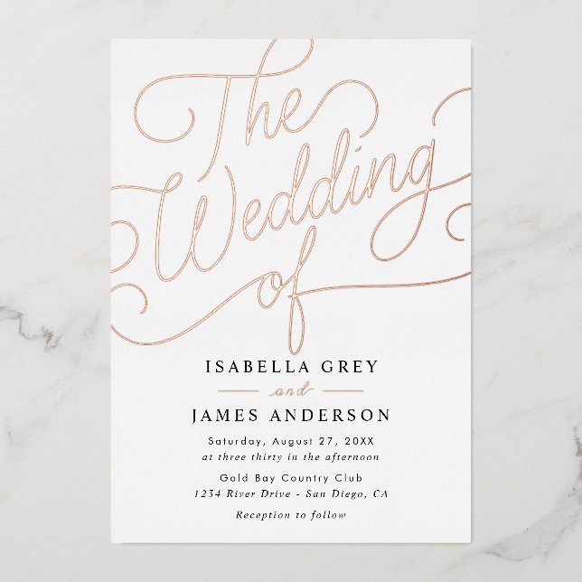 Rose Gold Black Calligraphy Script Wedding  Foil Invitation (Front)