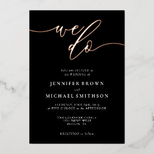 Rose Gold Black Calligraphy Signature Wedding Foil Invitation