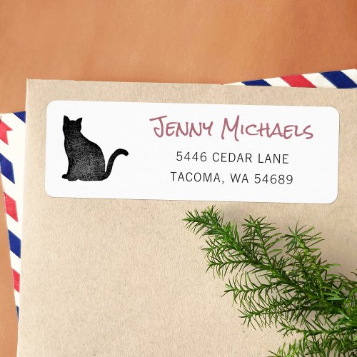 Rose Gold Black Cat Silhouette Return Address Label