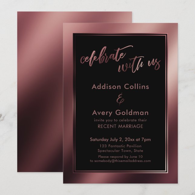 Rose Gold & Black Celebrate with Us Invitation (Front/Back)